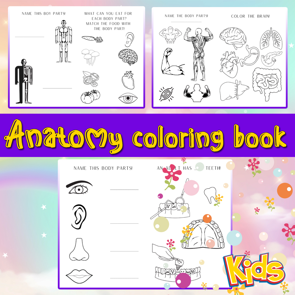 Anatomy Coloring Book, Human Body Coloring pages For Kids, Human Brain Heart