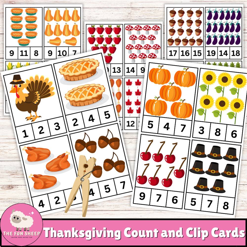 Thanksgiving Count and Clip Cards Numbers 1-20 | Fall Math Counting Activity