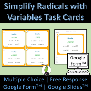 Simplify Radicals with Variables Algebra 1 Task Cards | Made By Teachers