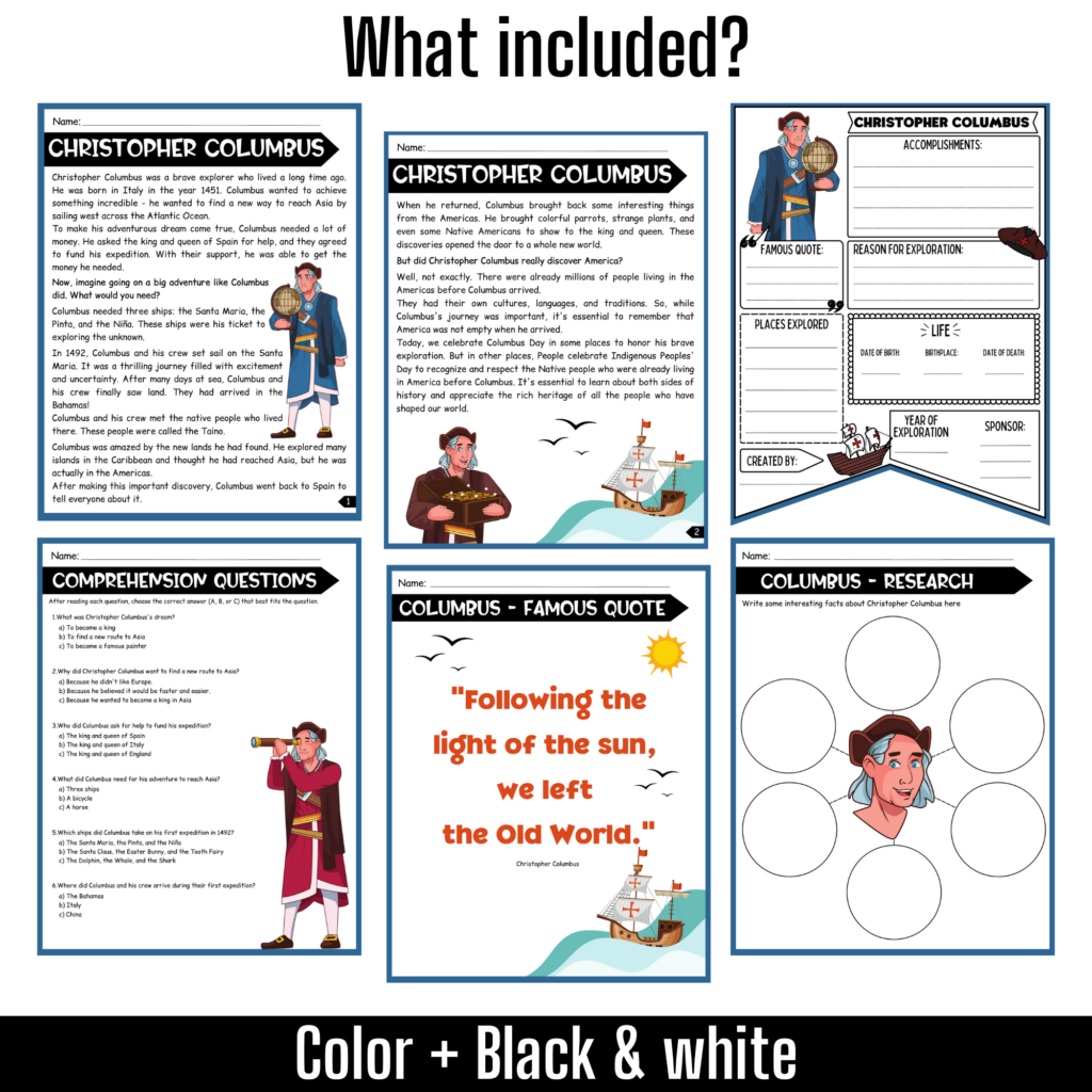 Christopher Columbus Reading Comprehension - Worksheets - Columbus ...