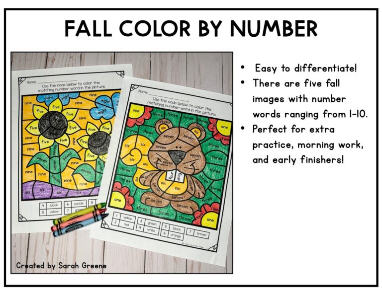 Fall Color by Number - Color Word Practice - Made By Teachers