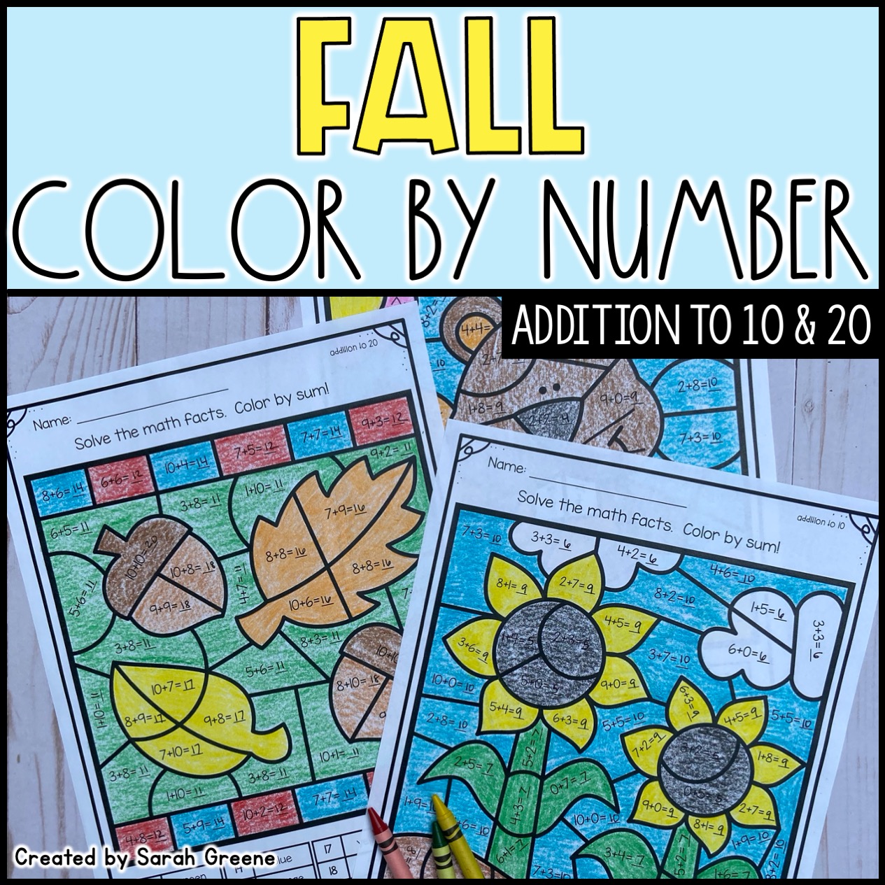 Fall Color by Number - Addition to 10 and 20