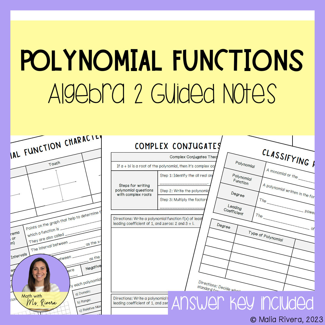 Polynomial Functions Guided Notes Bundle for Algebra 2