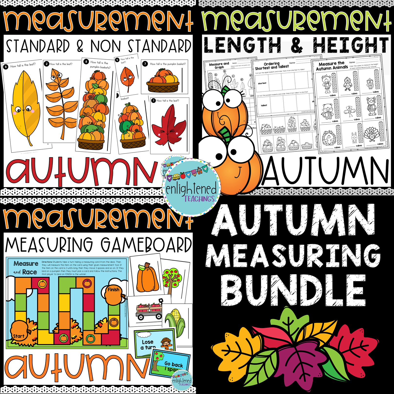 Fall Measurement Activities BUNDLE Autumn Measuring Worksheets