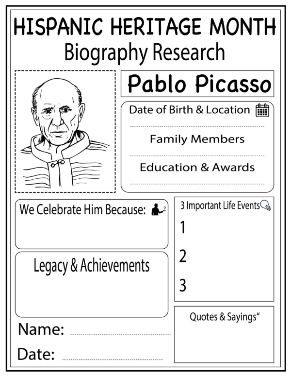 Hispanic Heritage Month Activities Bulletin Board Biography Research ...