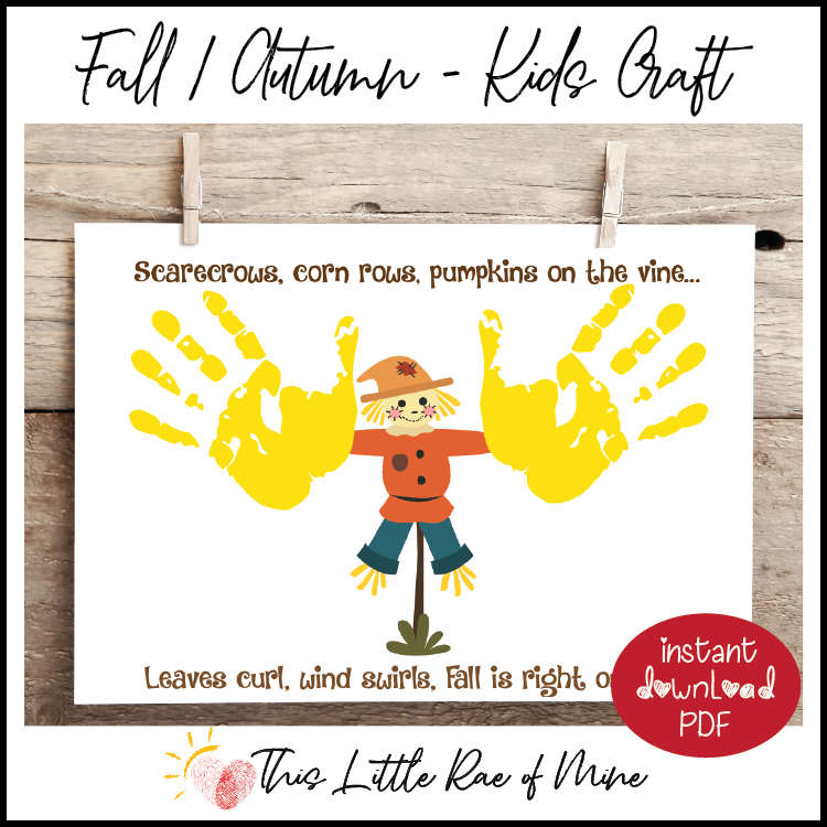 Scarecrow - autumn leaves - pumpkins - fall - handprint Art - printable