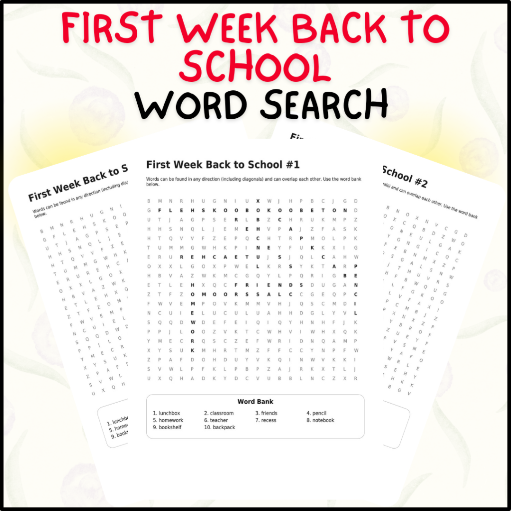 First Week Back to School Word Search | Back to School Activity | All ...