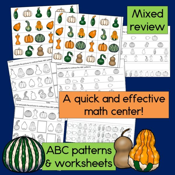 Pumpkin Patterns Fall Math Center with AB ABC AAB and ABB Patterns ...