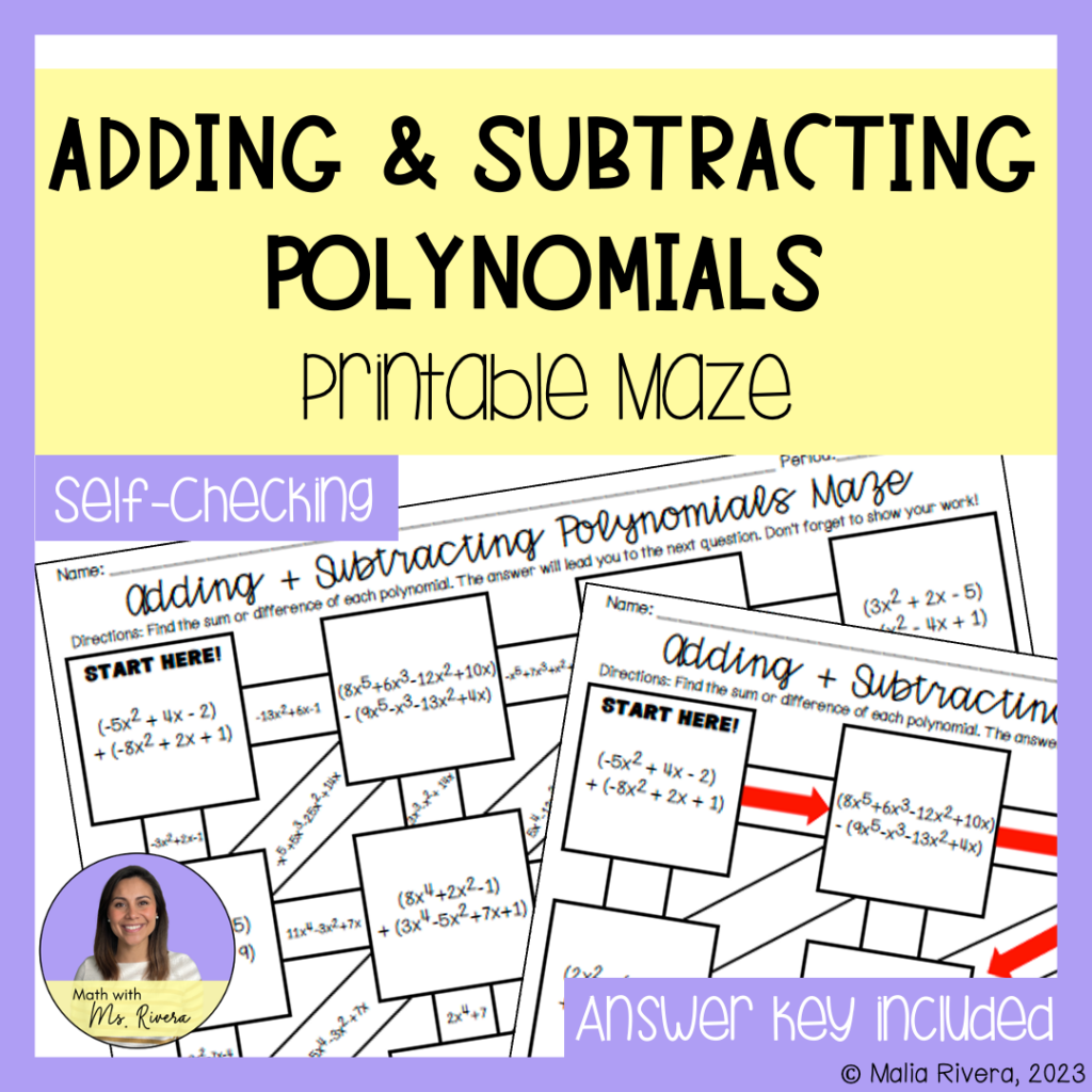 Adding and Subtracting Polynomials Maze Worksheet - Made By Teachers