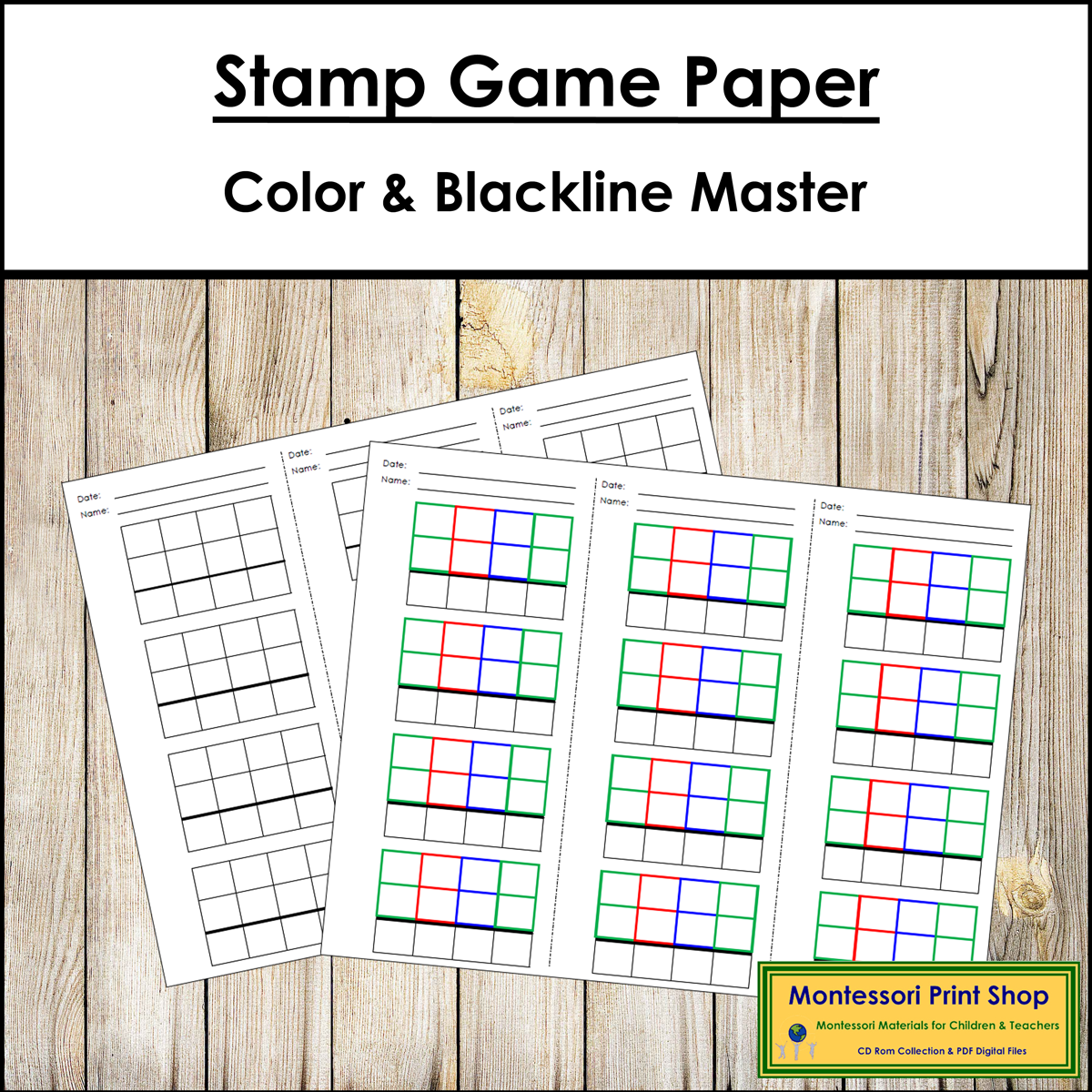 Montessori Stamp Game Paper - Color & Blackline Master