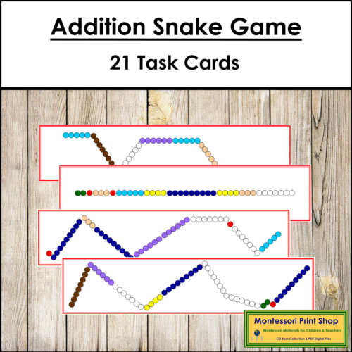 Montessori Addition Snake Game Task Cards (color borders) | Made By ...