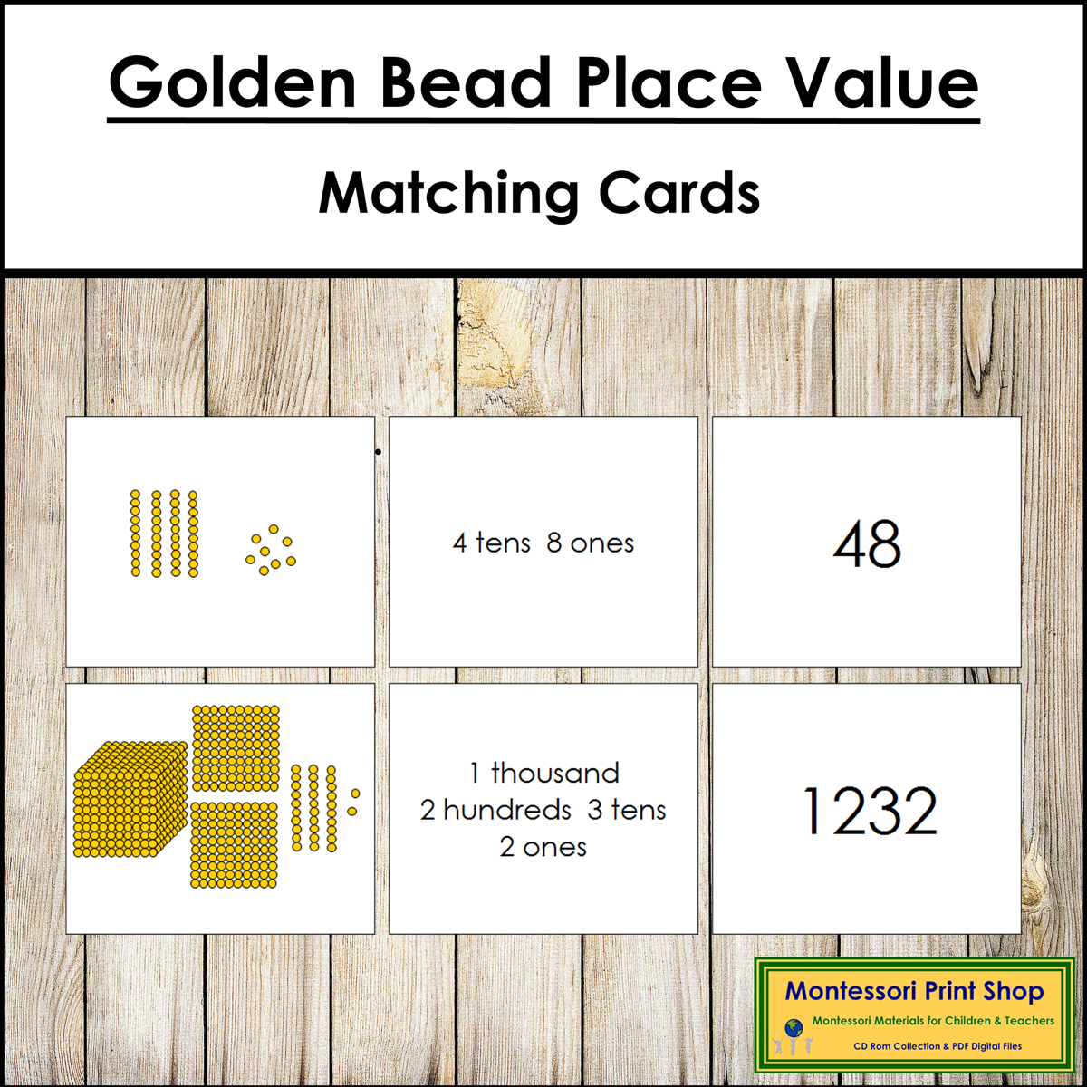 Montessori Golden Beads Place Value Matching Cards