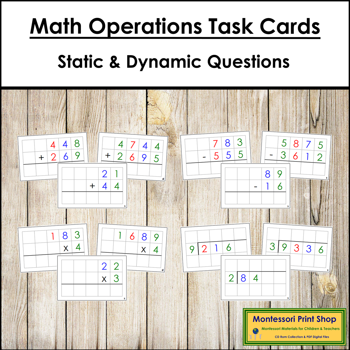 Math Operations Command Cards Bundle (color-coded) - Montessori Task ...