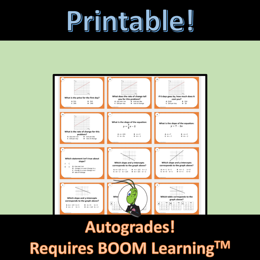 Linear Graphing Real Life Algebra 1 BOOM Task Cards - Made By Teachers