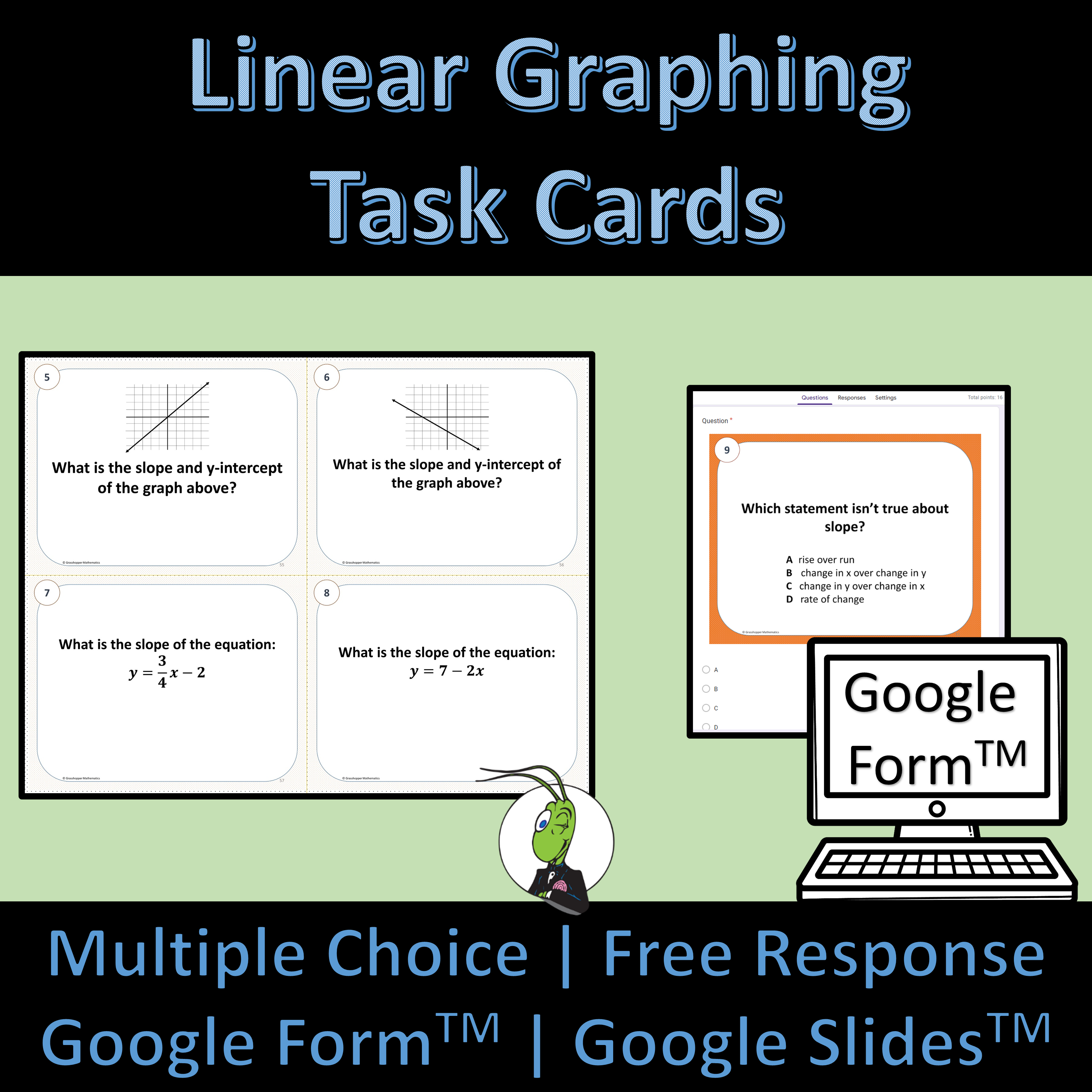 Linear Graphing Slope Real World Problems Algebra 1 Task Cards Google