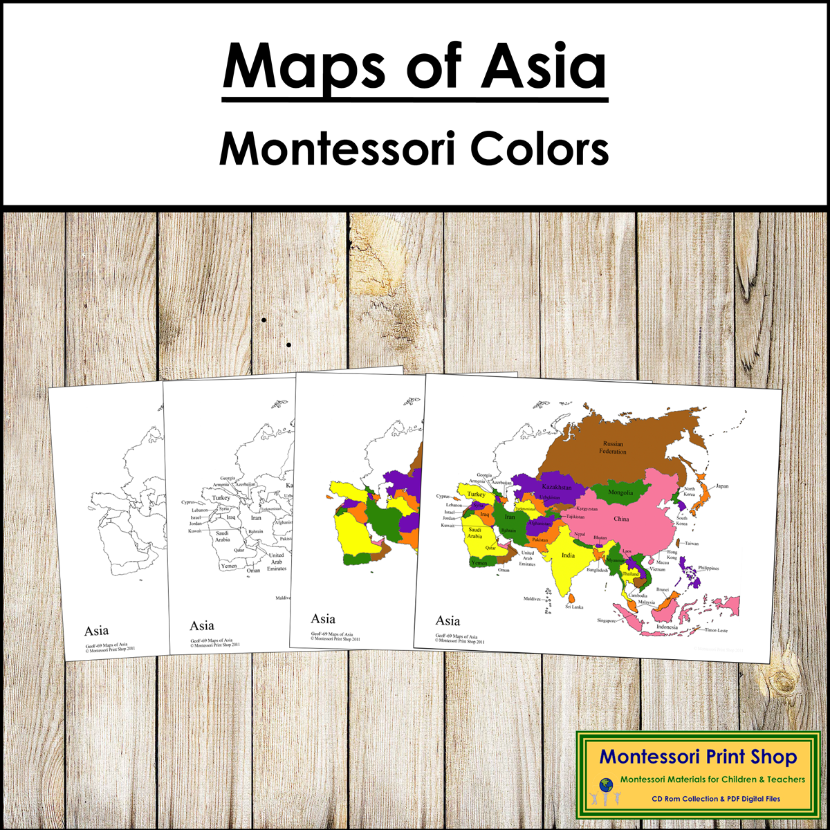 Maps of Asia (Control & Blackline Masters) - Montessori color-code