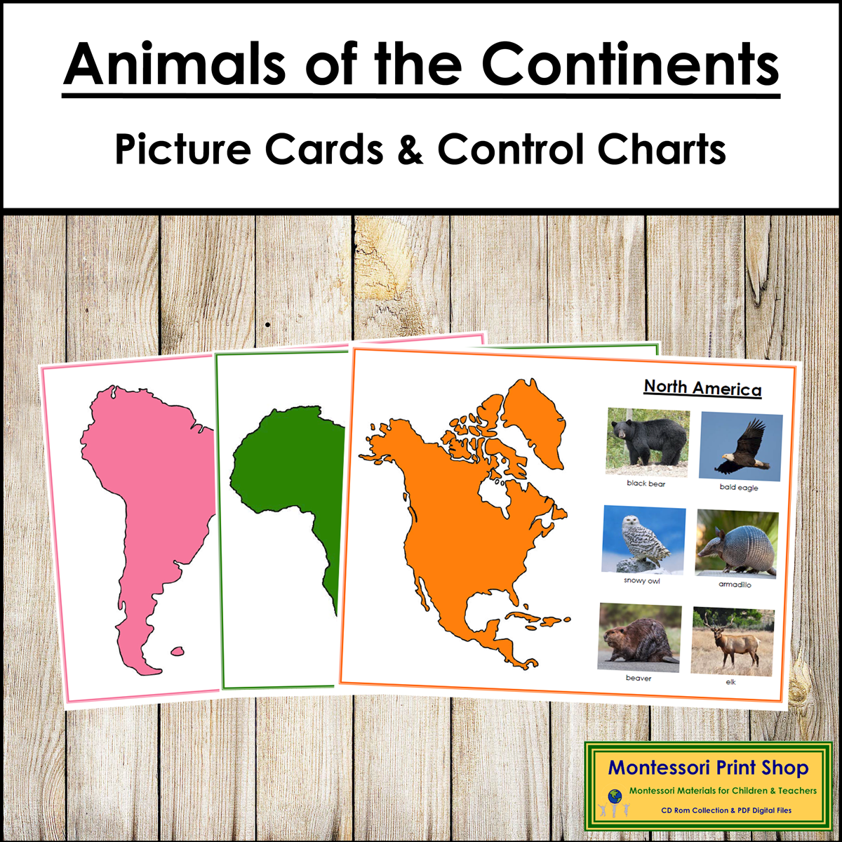 Animals of the Continents Set #2 - Sorting Cards, Maps & Control Cards (color)