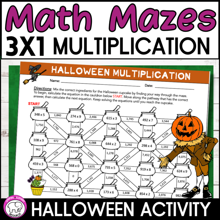 Halloween 3 Digit by 1 Digit Multiplication Math Mazes - Made By Teachers