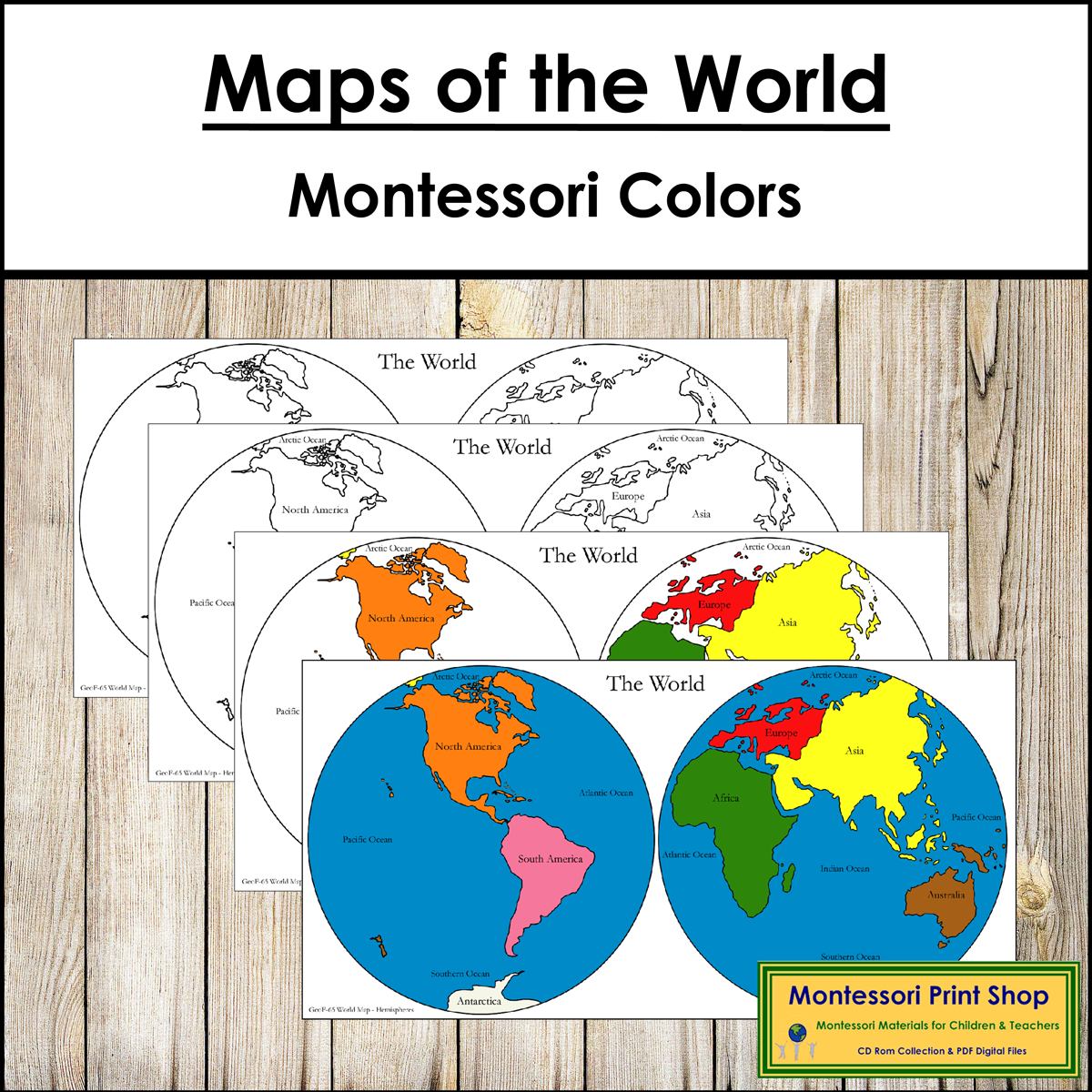 Maps of the World (Hemispheres) - Montessori color-code