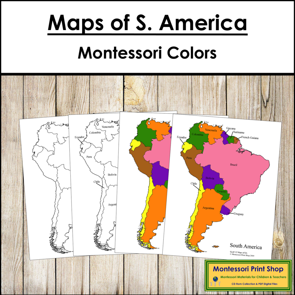 Maps of South America (Control & Blackline Masters) - Montessori color ...