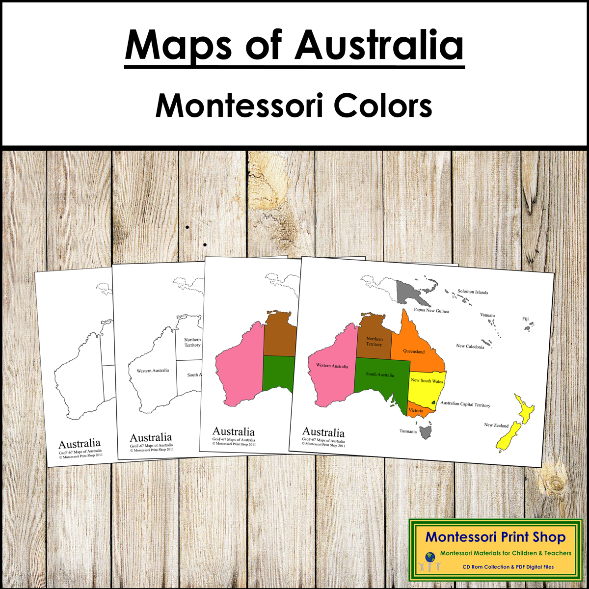 Maps of Australia (Control & Blackline Masters) - Montessori color-code