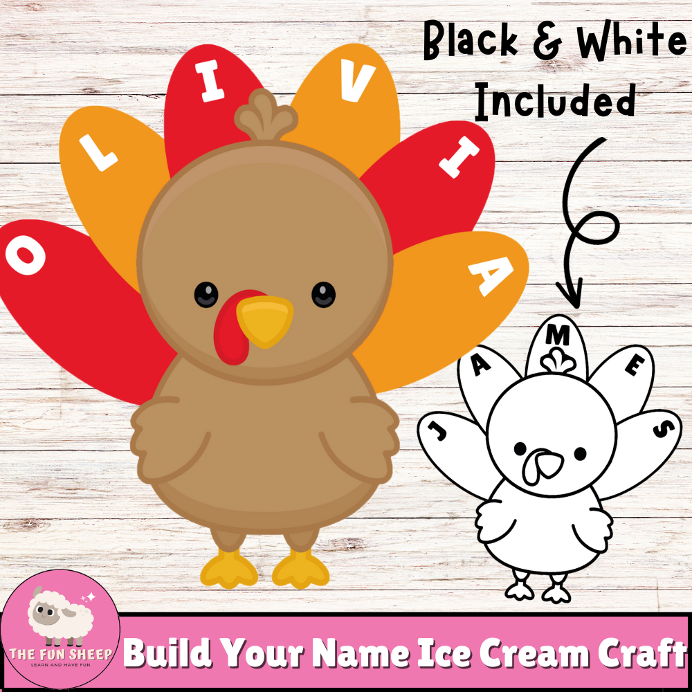 Turkey Name Craft | Thanksgiving Name Practice Craft Activity - Preschool K Activity