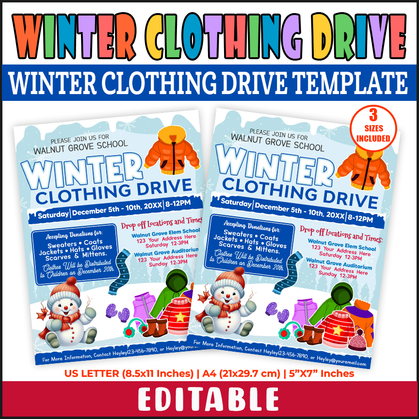 Winter Clothing Drive Customizable School Holiday Event Fundraiser Template