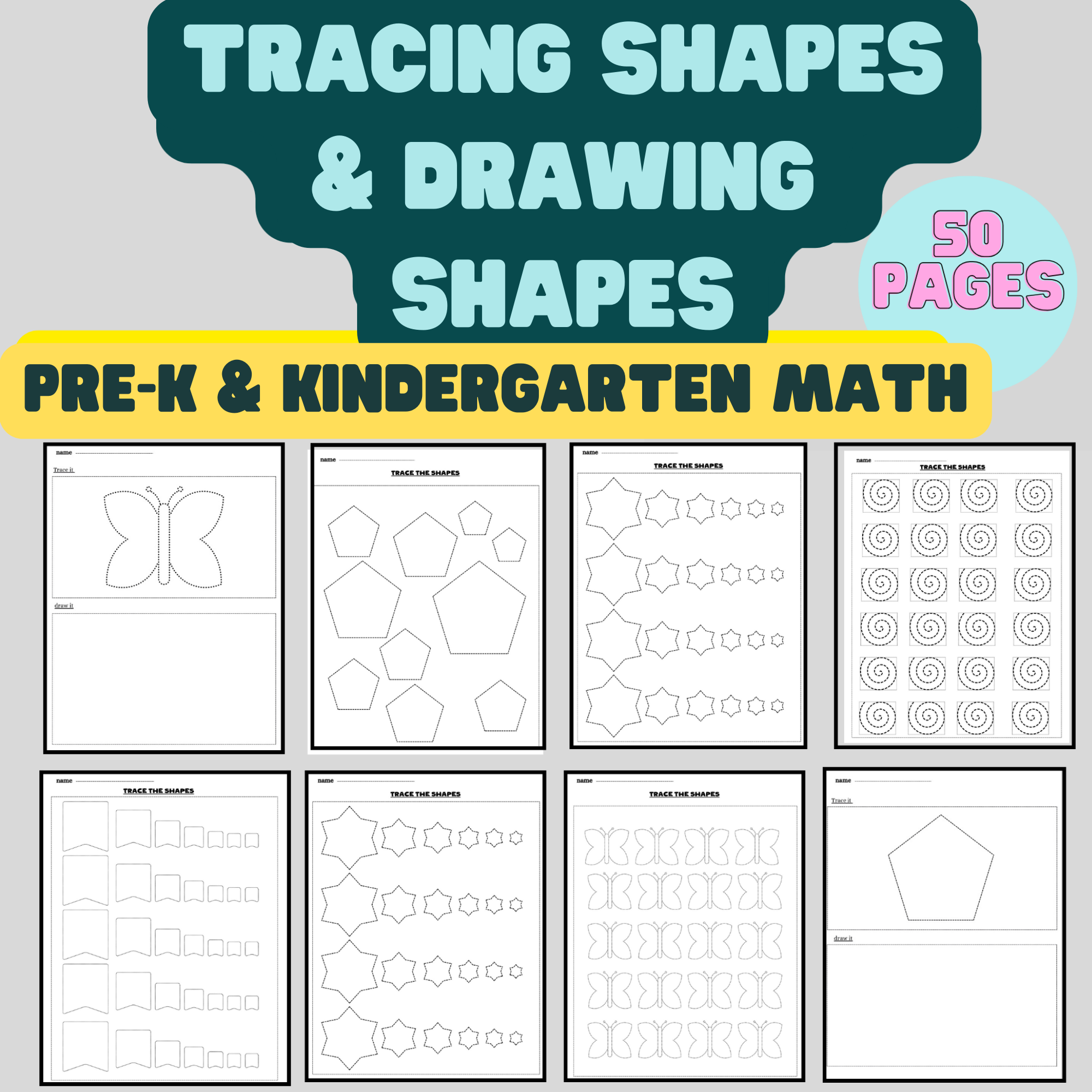Shapes Worksheets | Tracing Shapes & Drawing Shapes Pre-K & Kindergarten Math