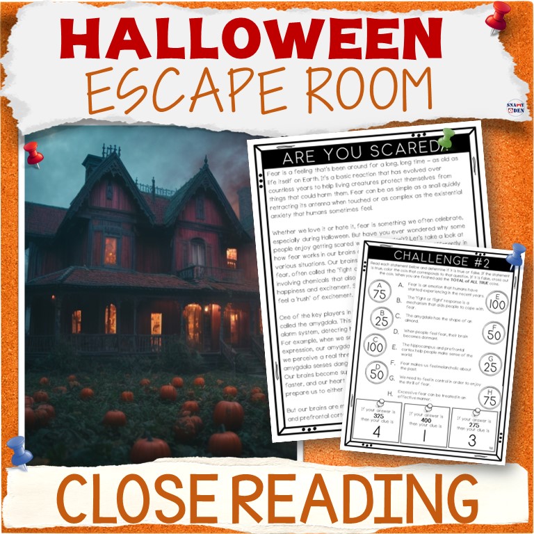 Halloween Escape Room Close Reading Spooky Passage Activity - Print and Digital