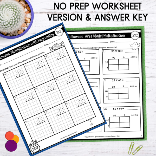 Halloween 2 Digit by 2 Digit Multiplication Area Model and Standard ...