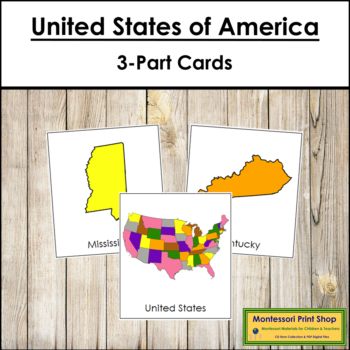US States of America 3-Part Cards (color-coded)