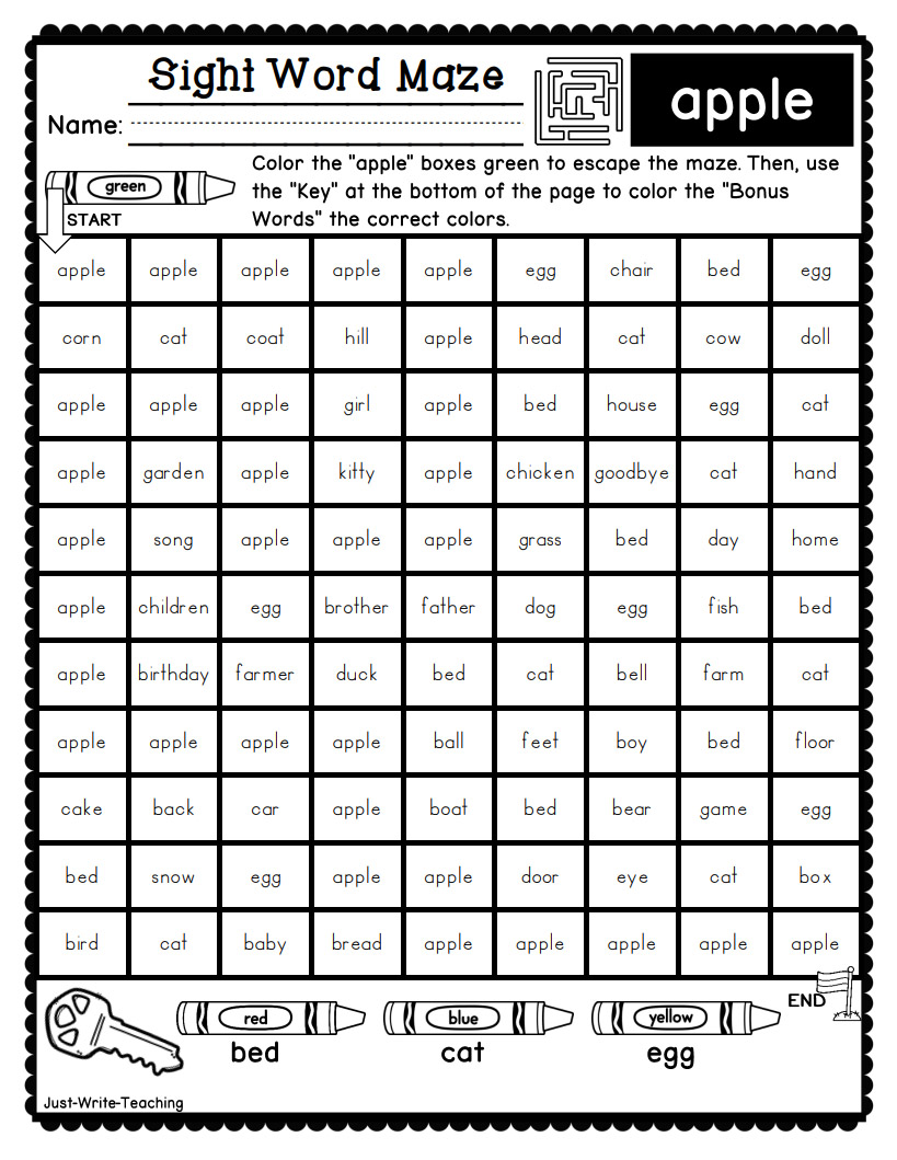 Nouns List Sight Word Mazes - FREEBIE