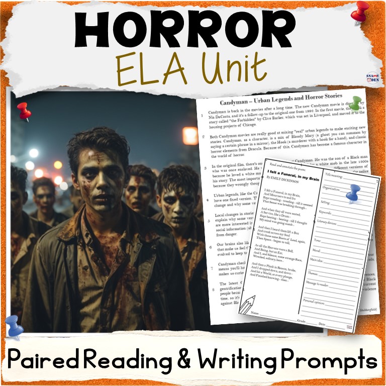 Horror Unit - Halloween Activities Bell Ringers, Paired Reading, Writing Prompts