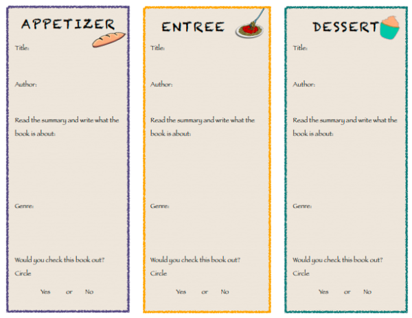 Book Tasting Genre Menu library reading and book promotion brochure ...