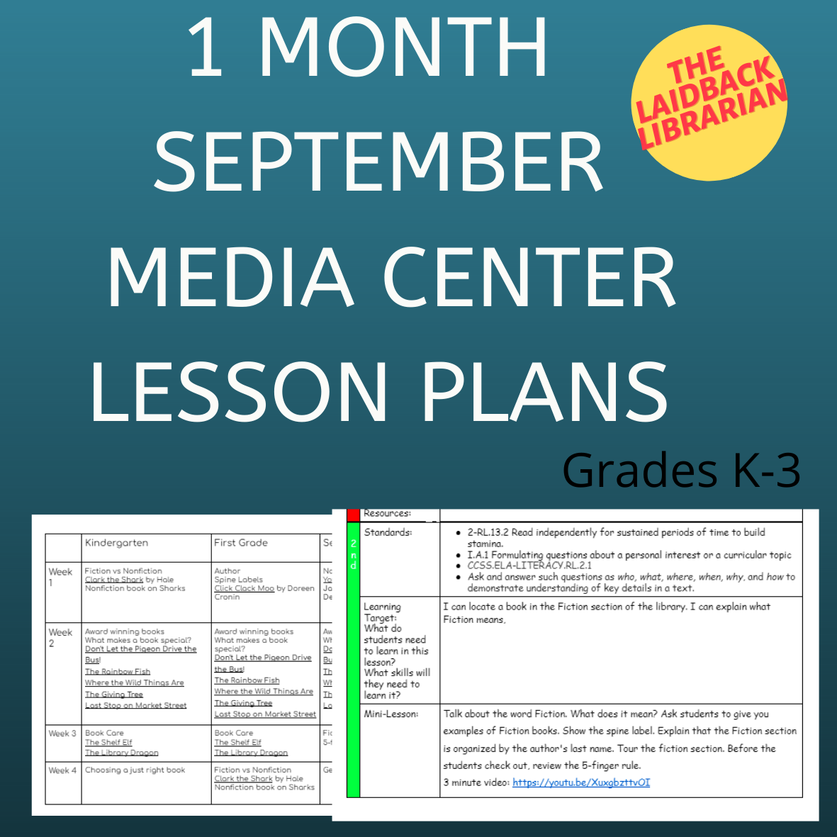 Month September Library Media Specialist 4 weeks of Lesson Plans K-5