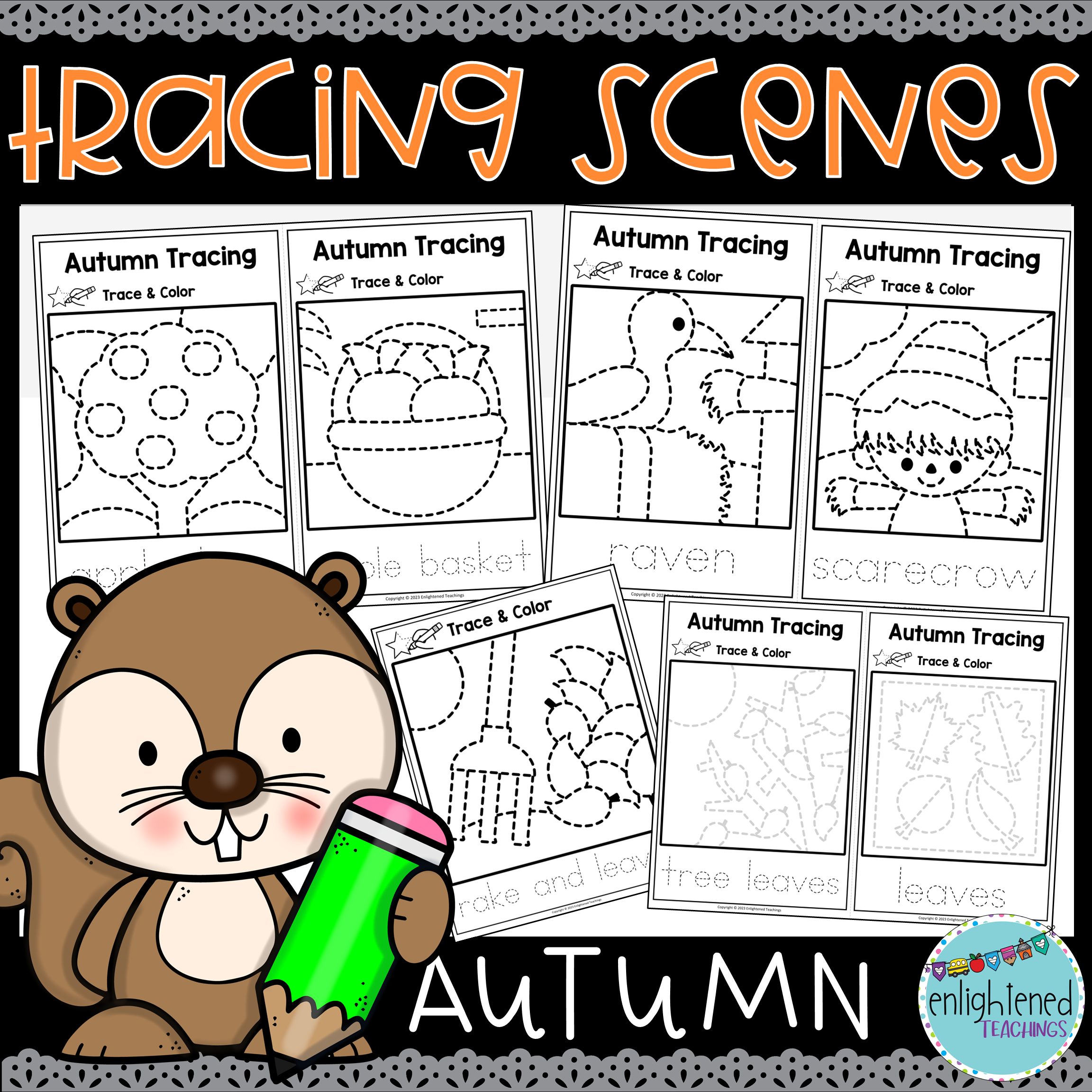 Autumn Fall Tracing Worksheets Fall Tracing Mats Fall Trace & Color Worksheets