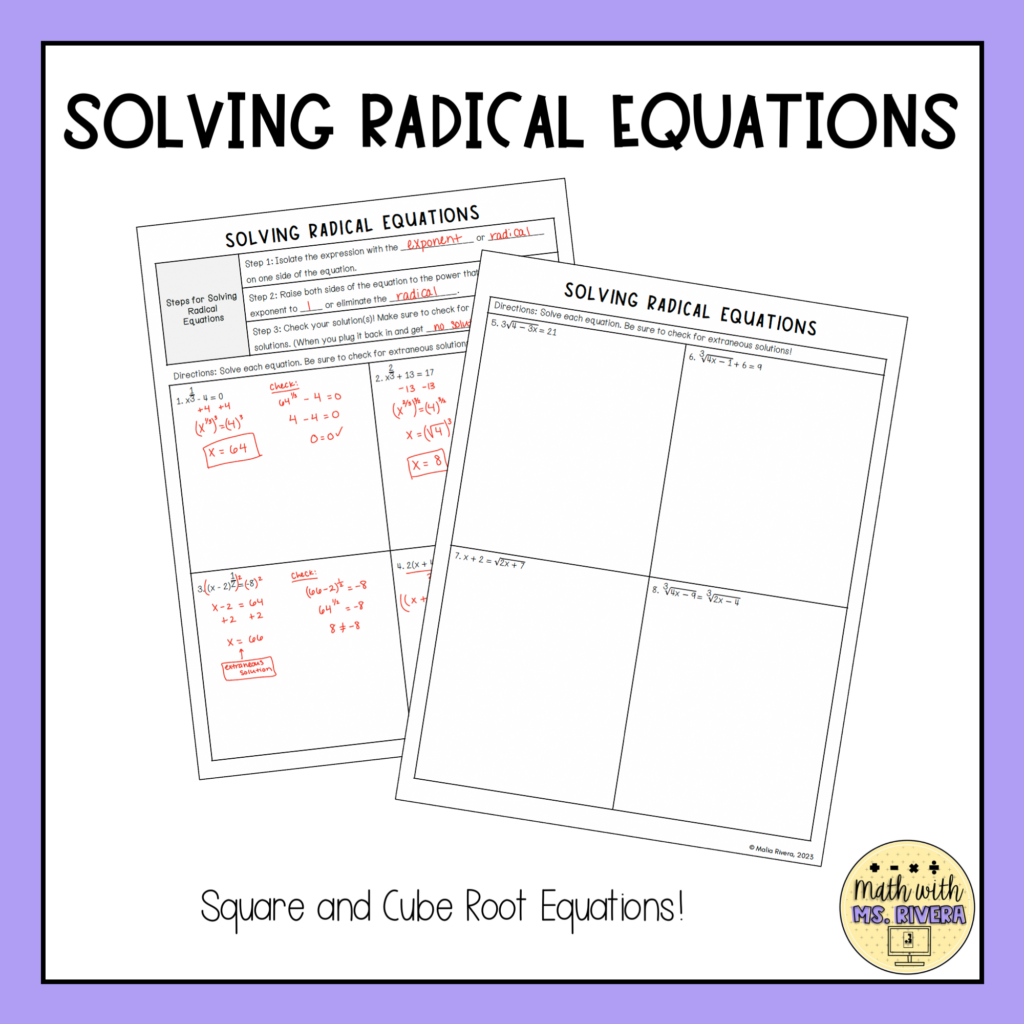 Solving Radical Equations Guided Notes Algebra 2 | Made By Teachers