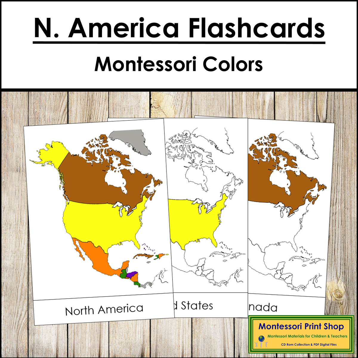 Countries of North America Flashcards (Montessori color-code)