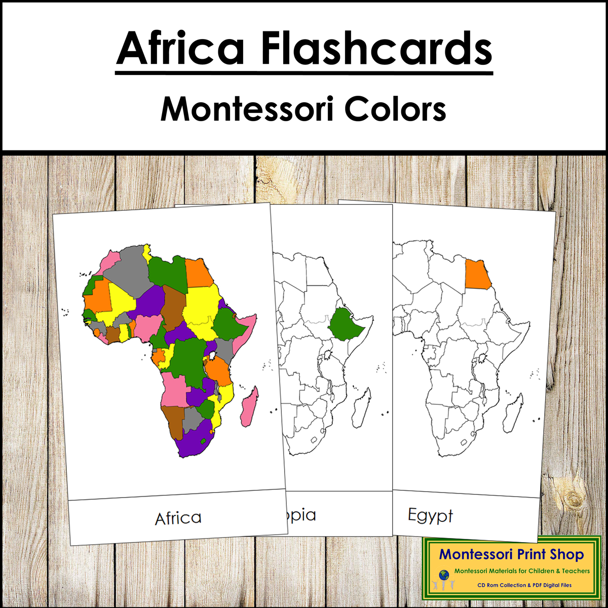 Countries of Africa Flashcards (Montessori color-code)