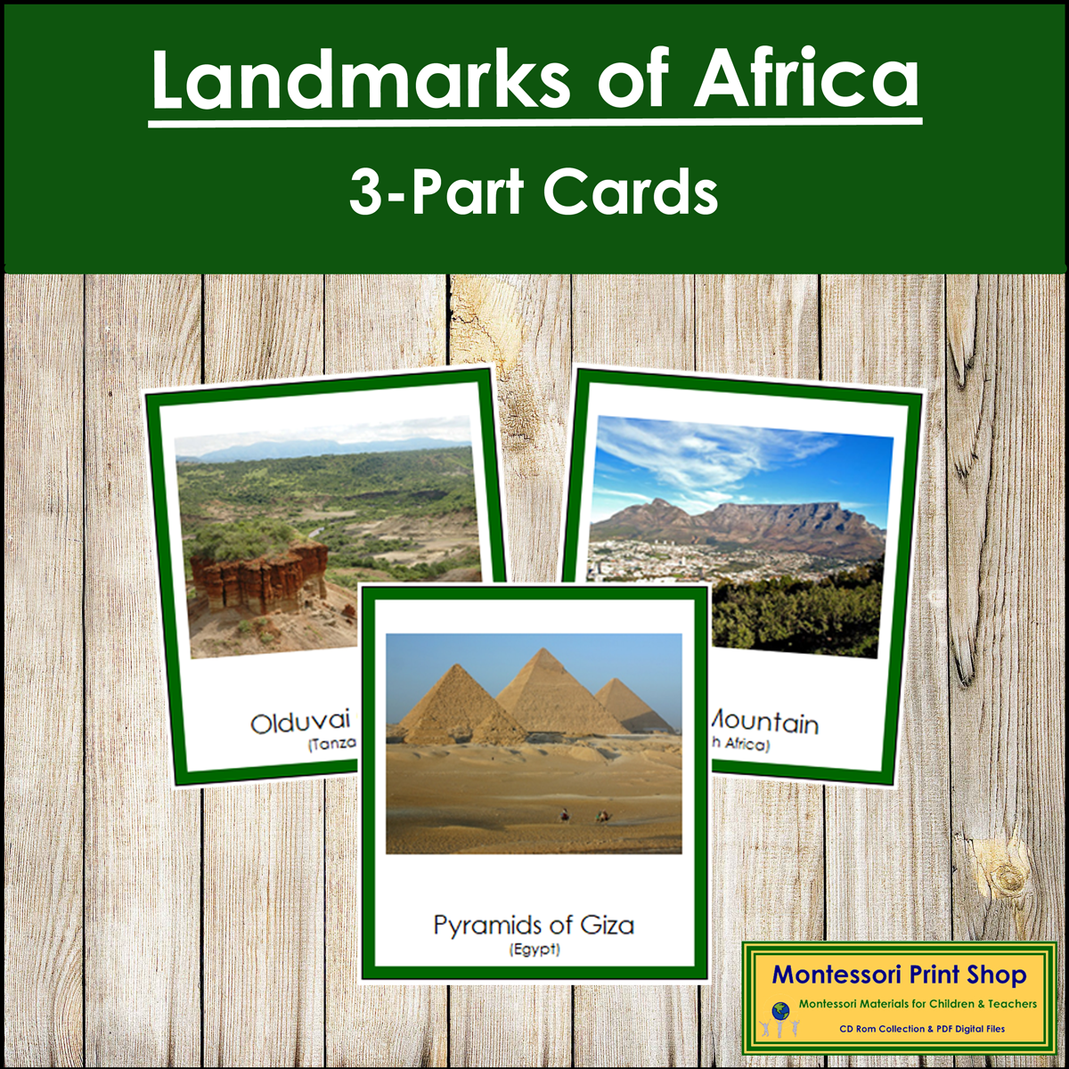 Landmarks of Africa 3-Part Cards (color borders) - Continent Cards