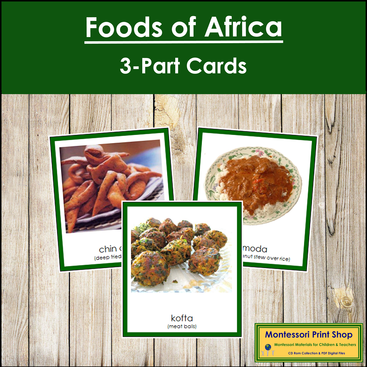 Foods of Africa 3-Part Cards (color borders) - Continent Cards