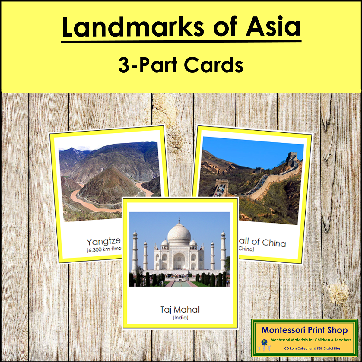 Landmarks of Asia 3-Part Cards (color borders) - Continent Cards