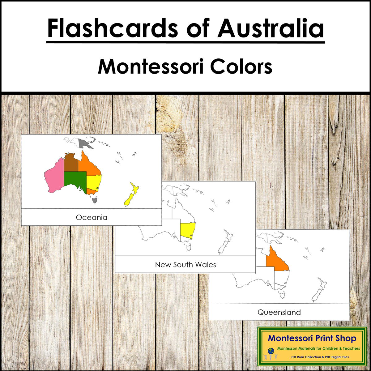 States and Territories of Australia/Oceania Flashcards (Montessori color-code)