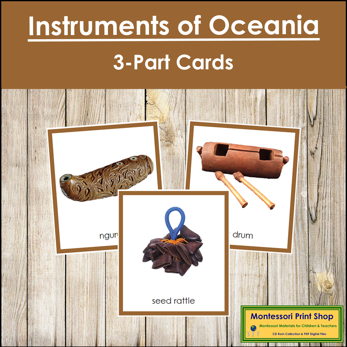Musical Instruments of Australia/Oceania 3-Part Cards (color borders) - Continent Cards