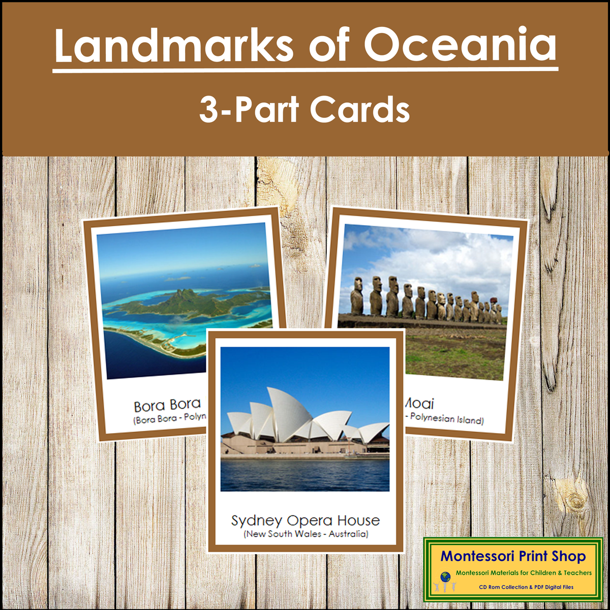 Landmarks of Australia/Oceania 3-Part Cards (color borders) - Continent Cards