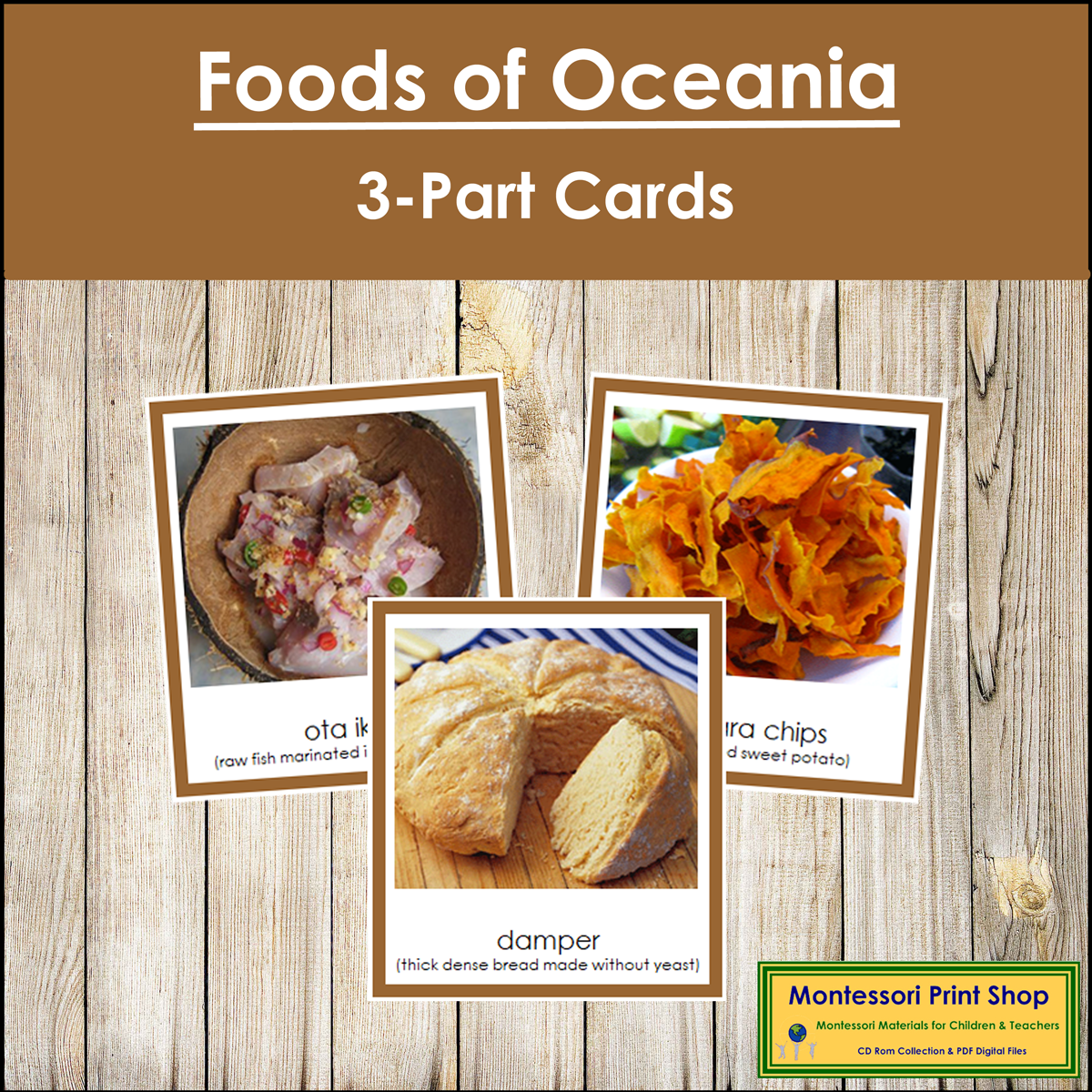 Foods of Australia/Oceania 3-Part Cards (color borders) - Continent Cards