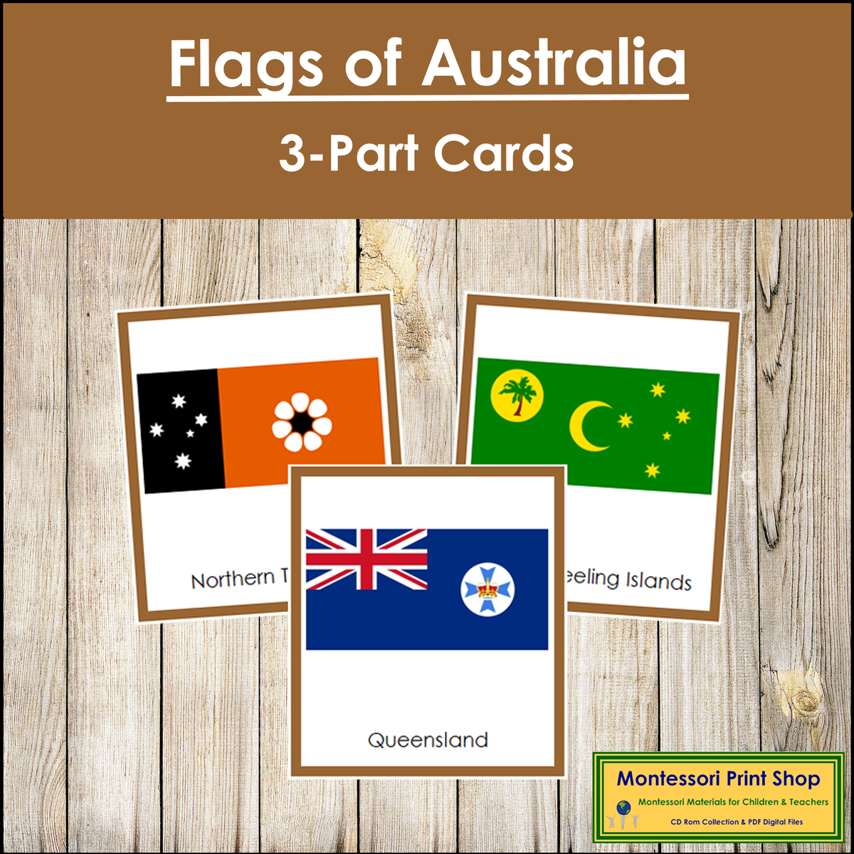 Flags of Australia 3-Part Cards (color borders) - Continent Cards