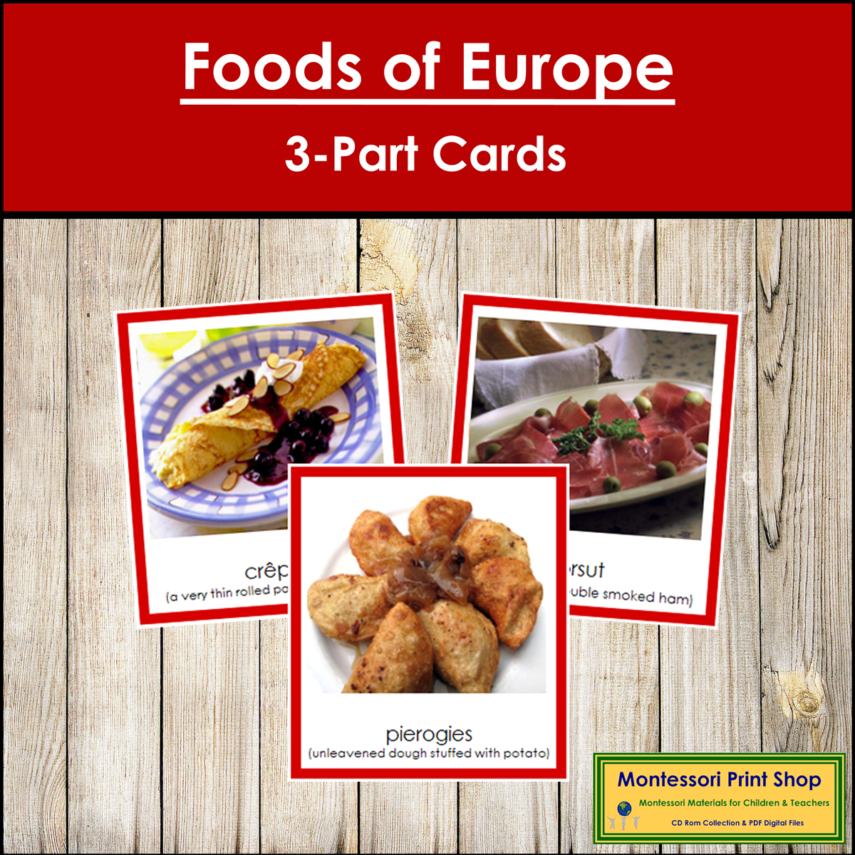 Foods of Europe 3-Part Cards (color borders) - Continent Cards