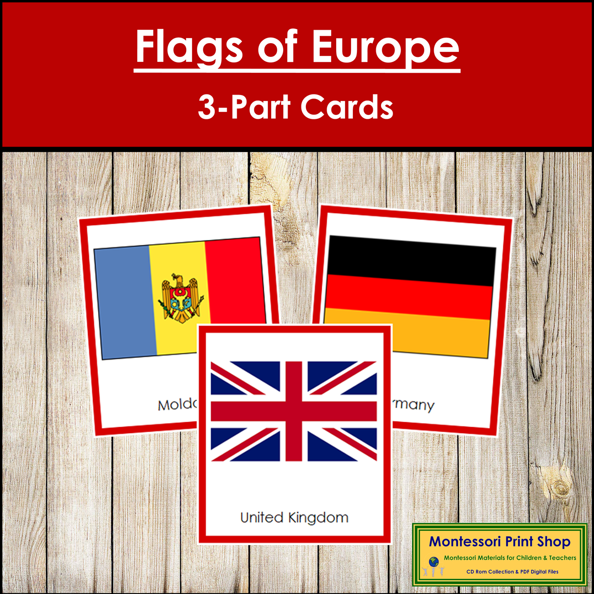 Flags of Europe 3-Part Cards (color borders) - Continent Cards