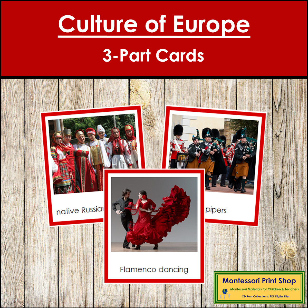 Culture of Europe 3-Part Cards (color borders) - Continent Cards